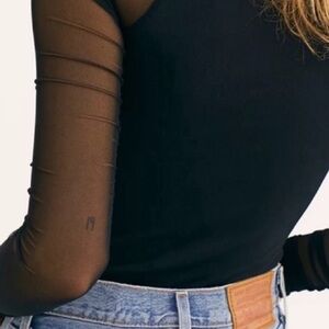 Free People Black Fitted Long Sleeve Bodysuit